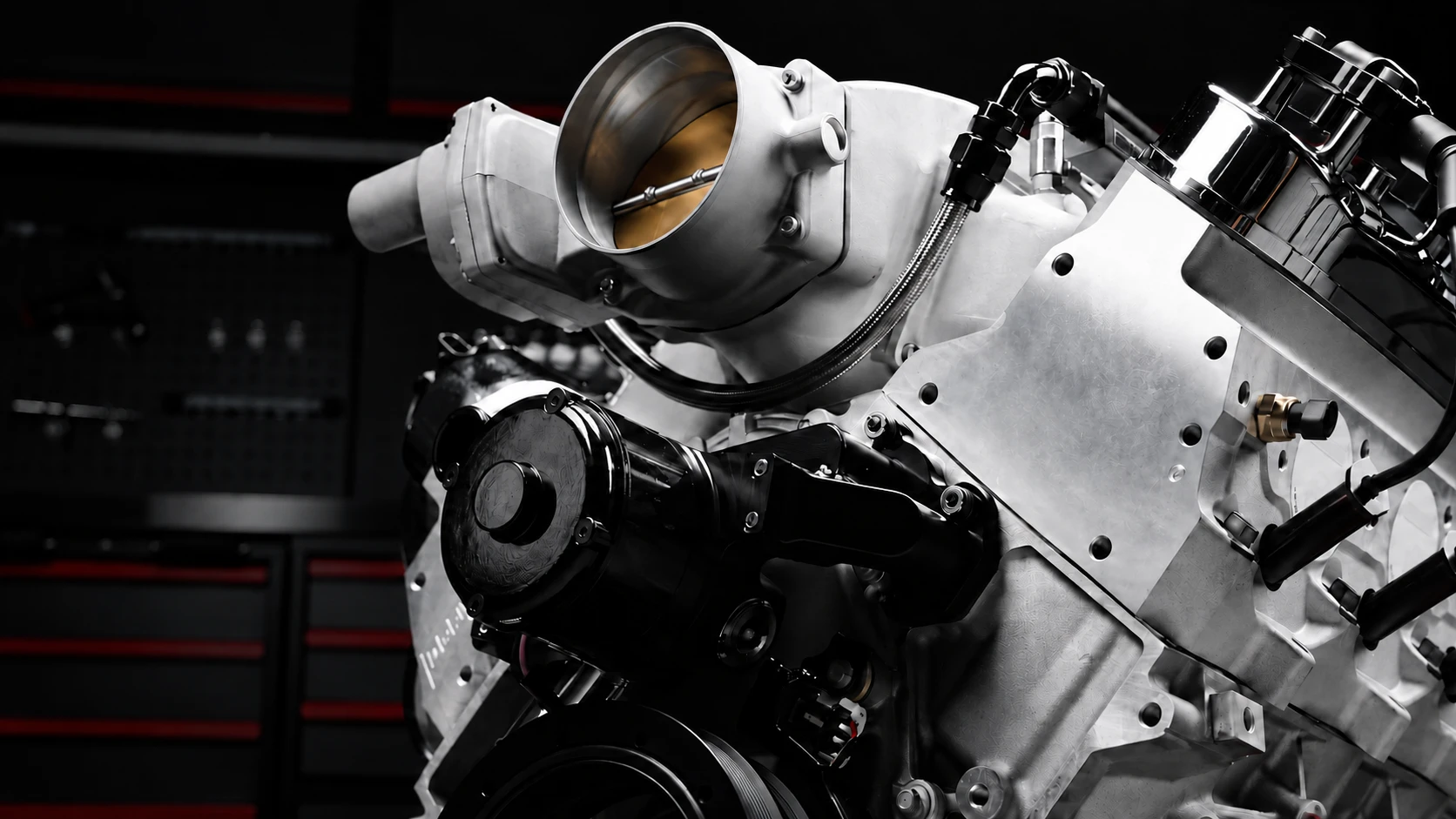 Close-up visual study of an LS-style engine assembly